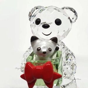 Swarovski Crystal Kris Bear with Kitten in Box with Vibrant Red Bow, Used